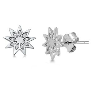 .925 Sterling Silver Clear CZ Starburst Earrings